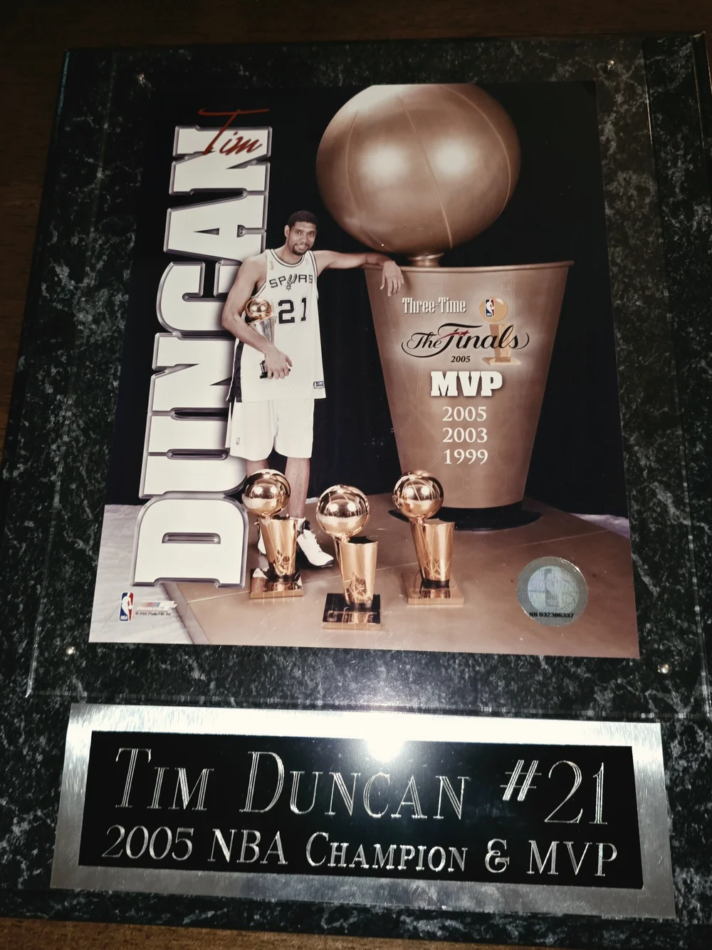 Tim Duncan #21 - 2005 NBA Champion & MVP Plaque - Black Bronze